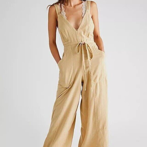 Free People Pretty Simple Utility One-Piece Jumpsuit Dress Wrap Solid XS 270115 - Picture 2 of 10